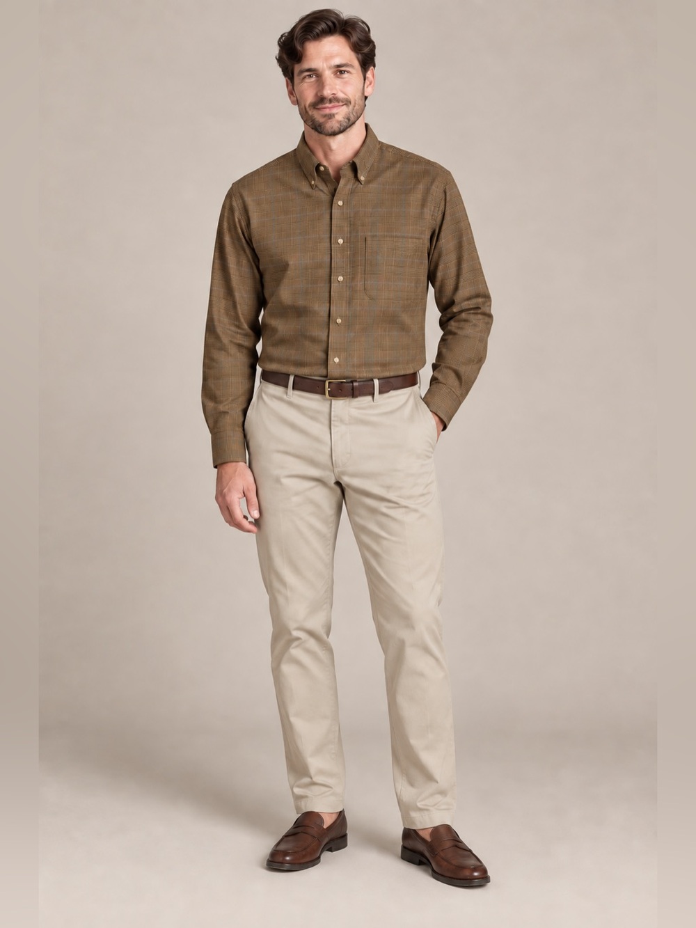 Jos A Bank Mens M Brown Plaid Tailored Fit Button Down Shirt